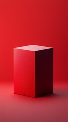 Minimalist red cube on vibrant red background.