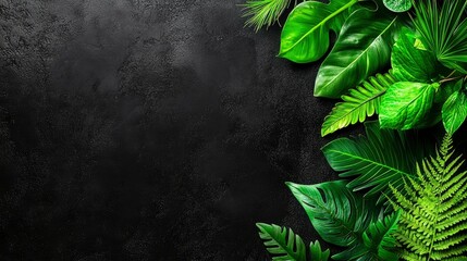 Lush Tropical Greenery on Dark Background - Natural Frame for Text or Design