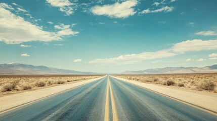 Naklejka premium Green highway sign with clear sky and lush surroundings on a scenic road in the countryside