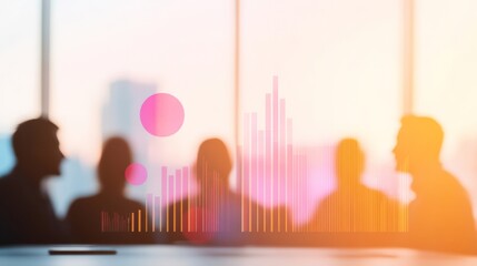 Silhouetted Business Discussion with Abstract Financial Charts in Soft Evening Light