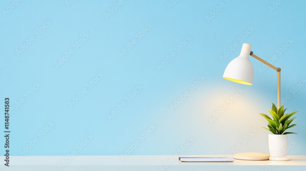Poster minimalist study setup late-night focus with lamp and notebook