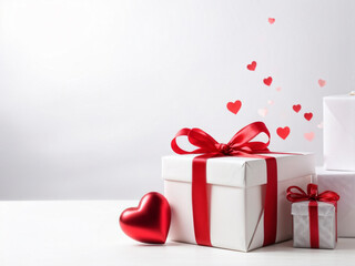 Blank of Valentines day with gifts on white background. Heart balloons, Love, Mockup for product.