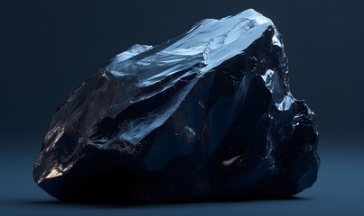 Obraz premium Dark, reflective rock fragment against deep background.