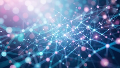 abstrack background showcasing interconnected digital network lines and nodes with soft pastel color accents like mint, lavender, and pink