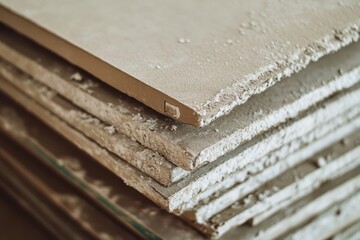 Close up of fire resistant gypsum board panels for indoor concrete wall construction