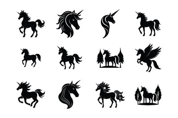 Silhouette of Unicorn - Line Art Vector Bundle