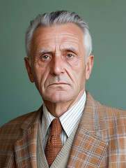 Fototapeta premium Elderly man in checked suit poses for portrait
