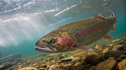 Fototapeta premium Trout underwater in a clear river scene