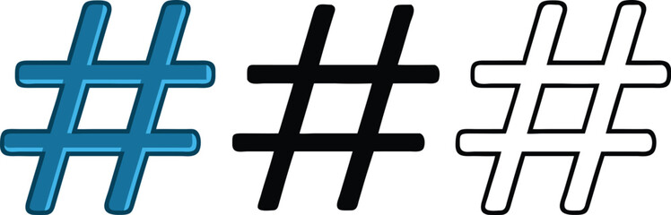 Hashtag Variations Blue, Black, White Hash Symbols