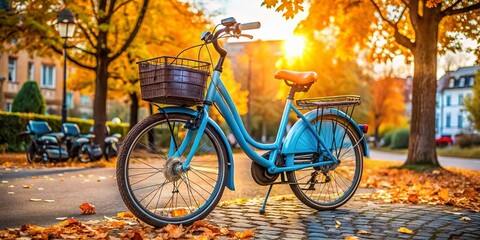 Fototapeta premium Autumn Urban E-bike Charging Station: Eco-Friendly Bike Sharing Rental