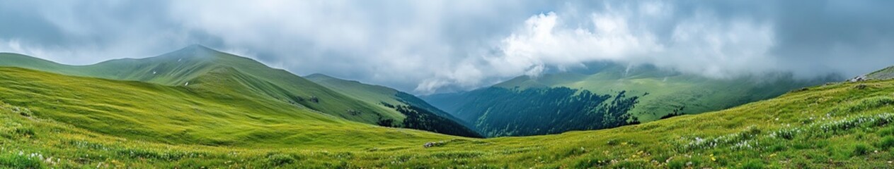 Obraz premium Majestic mist landscapes with high mountains of Georgia, Europe. Dramatic sky. Caucasus mountains