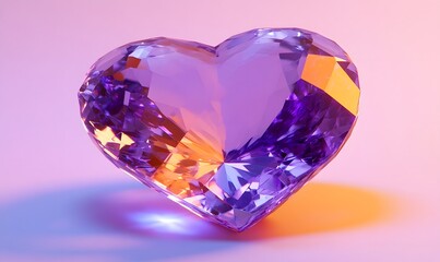 Fototapeta premium Faceted gem heart with purple and orange hues.