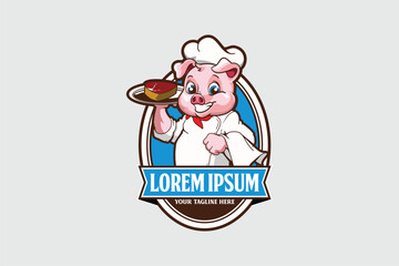 Pig Chef cartoon character logo BBQ vector