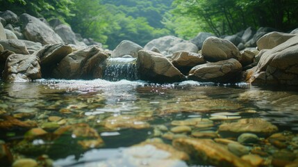 Obraz premium Big rocks piled up and waterlogged, very beautiful. Mountain Stone hole, rock, Yoseonam Gangwon-do, Yeongwol-gun, Korea telephoto lens realistic bright lighting 