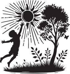 silhouette of a child with flowers