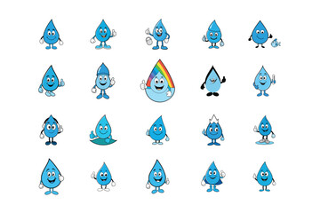Water Drop Character Thumbs-Up Vector Bundle