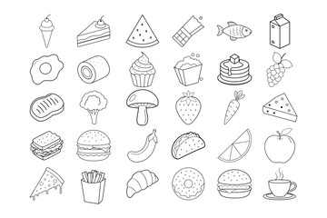 Vector Food Icon Line Art Bundle
