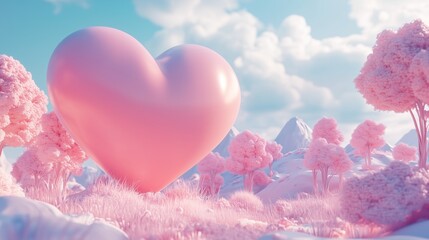 Obraz premium A huge pink love heart on a simple 3d background.