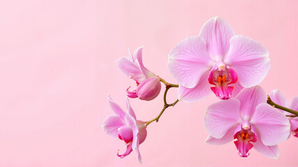 Single pink orchid branch on a soft pink canvas