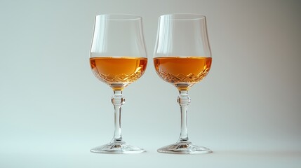 Rectangular-shaped wine glasses on the light background.