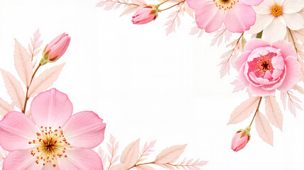 Naklejka premium Pink floral corner arrangement on a white background