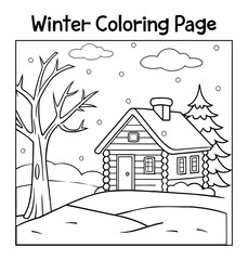 cute House  and tree vector illustration a coloring page for kids
