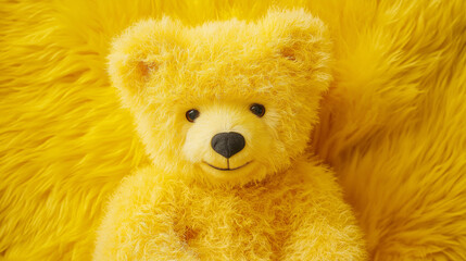 yellow teddy bear toy with thick yellow fur  isolated on yellow background