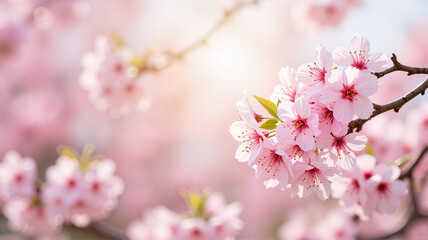 Fototapeta premium Sunlit pink cherry blossoms in springtime 