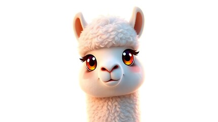 adorable alpaca smiling with fluffy fur isolated on white for animal themed greeting cards