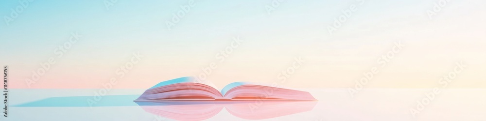 Poster Dreamlike Open Book in Minimalist Pastel Setting with Soft Reflections