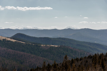 Serene Mountain Landscape with Snow-Capped Peaks Under a Clear Sky