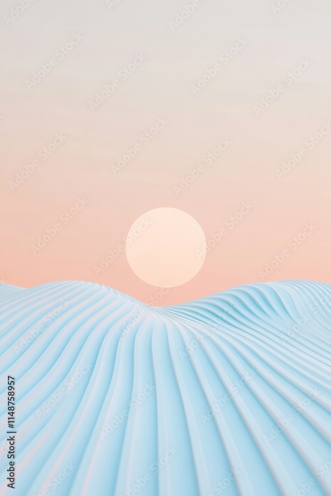 Aufkleber Serene Abstract Landscape with Soft Gradient Waves and Rising Sun