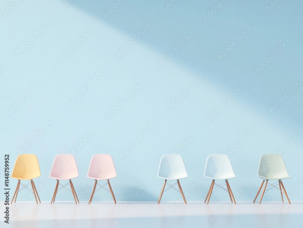 Wall mural Minimalist Pastel Chairs in Soft Light A Study in Symmetry and Modern Design