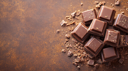 chocolate bar on a brown background, symbolizing indulgence and temptation. The empty space evokes...