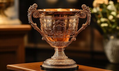 A detailed trophy with ornate design, symbolizing achievement in sports.