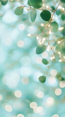 Fototapeta premium Enchanting Blue and Green Bokeh with Delicate Foliage for a Hopeful Mood
