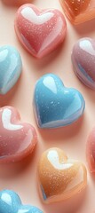 Obraz premium Colorful heart-shaped candies on a soft pastel background
