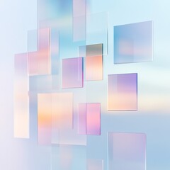 Abstract Geometric Composition with Transparent Squares in Soft Pastel Tones