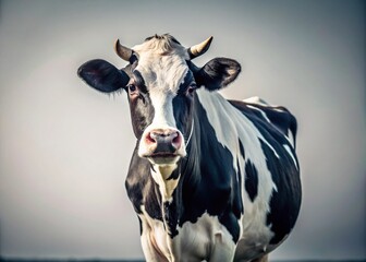 Black and White Cow, Studio Shot, Low Light, Dramatic Monochrome Cattle Photography
