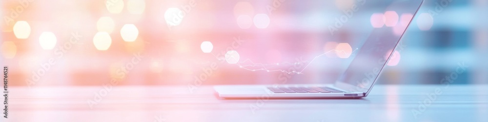 Aufkleber Minimalist Laptop Workspace with Abstract Data Visualization in Soft Pastels