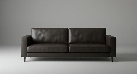 Modern Dark Brown Leather Sofa - Studio Shot