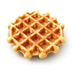 A realistic 3D depiction of a golden crispy Belgian waffle with deep pockets on a white background, detailed texture and shadows
