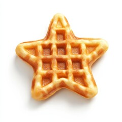 A realistic 3D depiction of a waffle shaped like a star, golden brown and isolated on white