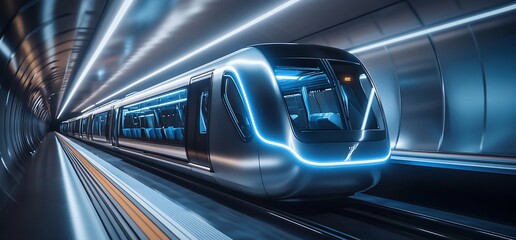 A futuristic train in a sleek, illuminated tunnel showcasing modern transport design.