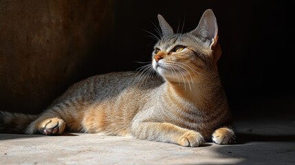 A serene cat lounging in sunlight, showcasing its relaxed demeanor and natural beauty.