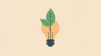 Minimalist illustration of a light bulb with leaves, symbolizing green energy, eco-friendly innovation, and sustainability.