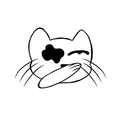 illustration of a cat.black-and-white illustration of a cat with a cute expression, one eye closed, and a black patch on its face. 