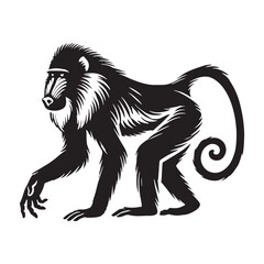 Detailed Mandrill silhouette for modern artistic designs - Mandrill black vector
