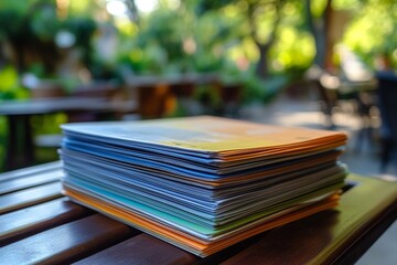 Soft-Focus Stack of Medical Pamphlets on Outdoor Table Reflects Vaccination Campaign