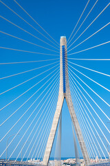 View on cable-stayed bridge with high pylons&nbsp;across the&nbsp;Bay of Cadiz, linking&nbsp;Cadiz&nbsp;with&nbsp;Puerto Real&nbsp;in mainland Spain